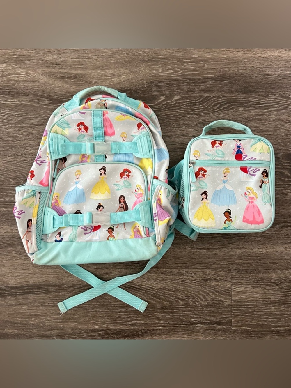 Pottery Barn Kids PBK Mackenzie Aqua Disney Princess Backpack Matching Lunch Box